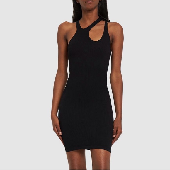 ANDREĀDAMO Black Ribbed Jersey Double Straps Mini Dress - Size L/XL - Picture 9 of 16